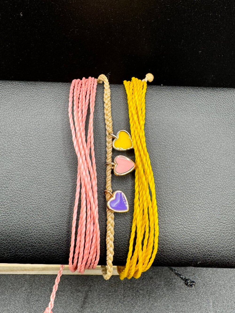 Pura Vida Multicolored Heart Charms Yellow Pink Purple Bracelet Stack